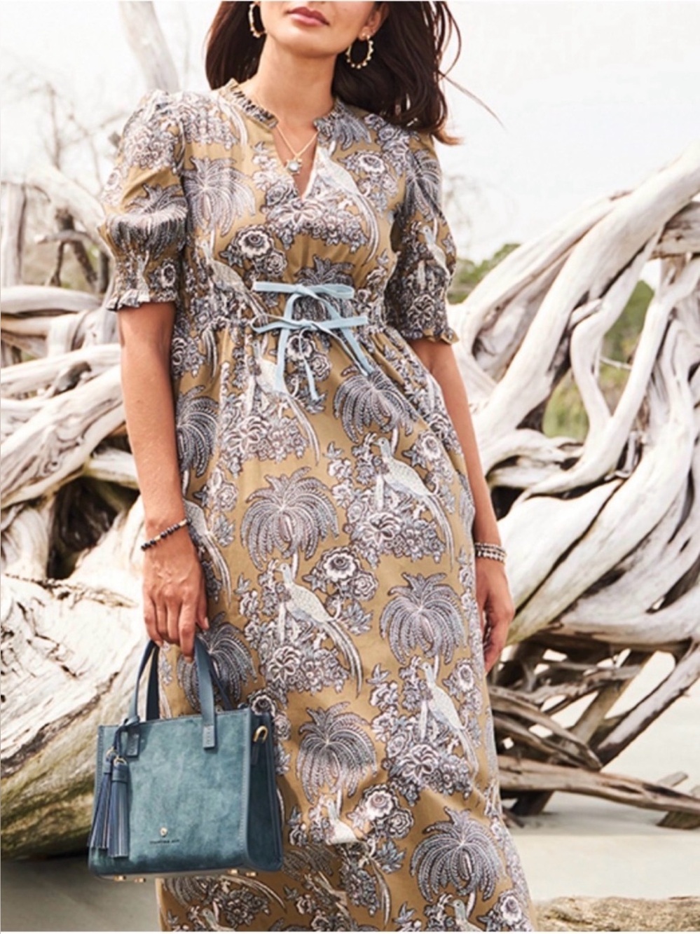 Spartina 449 Meghan Midi Dress Medium Old Money Pheasant Bird Cottagecore Resort